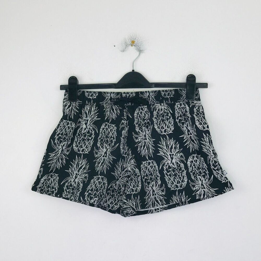 Lauren James Women's Medium Swim Shorts Black Pineapple Print Unlined CI26